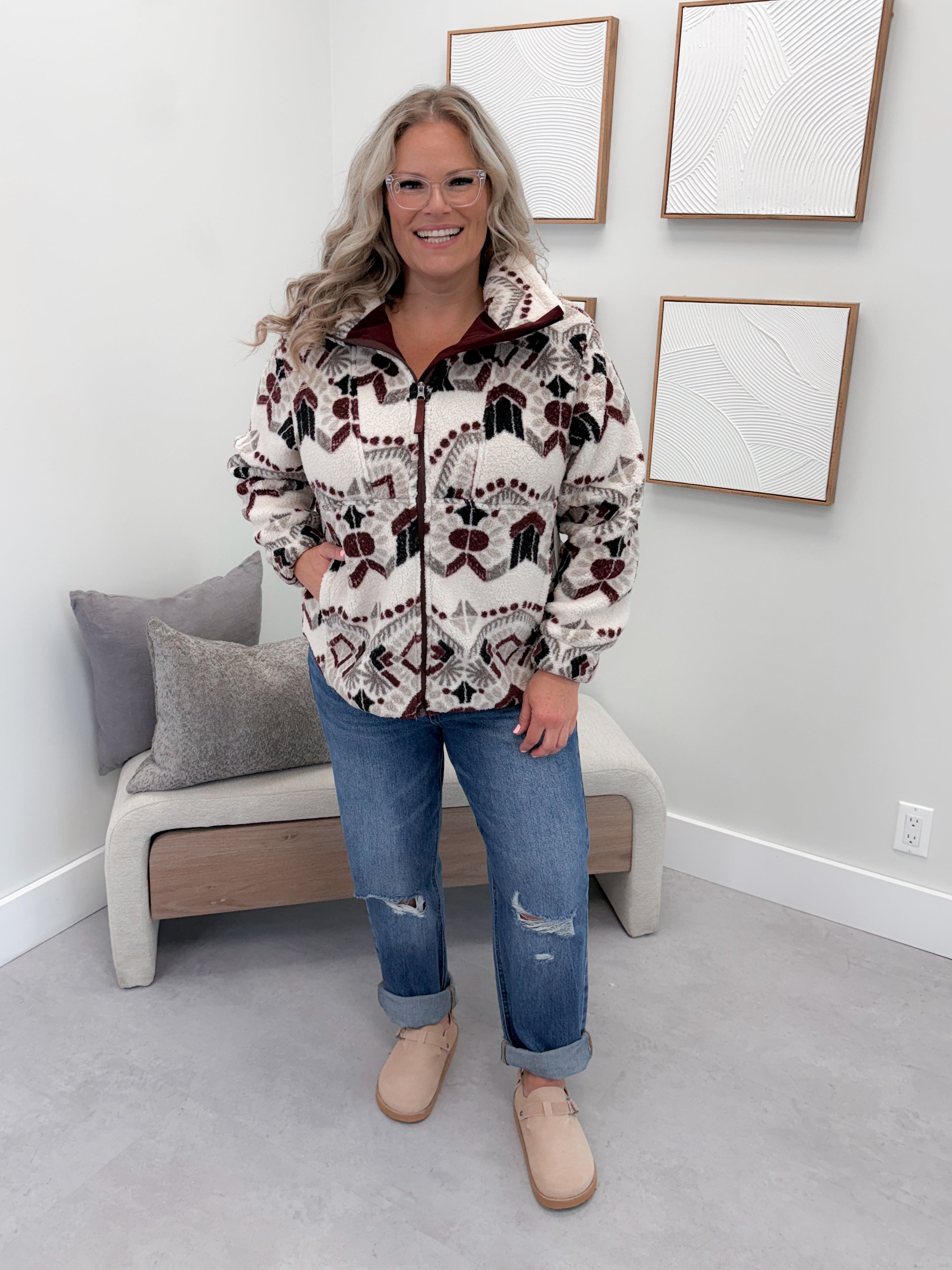 Folklore Jacket in Patterned Wine