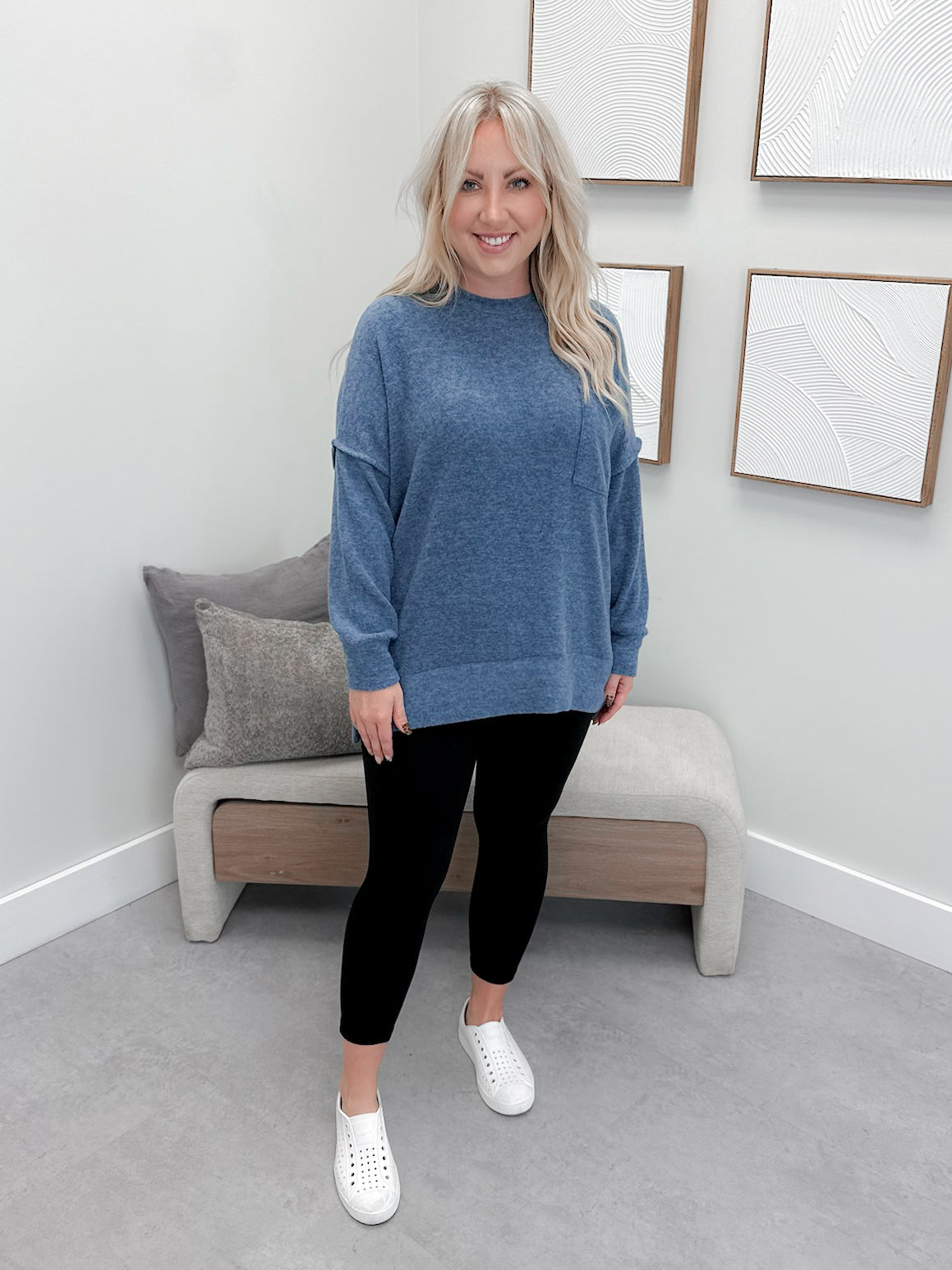 Denton Brushed Pullover in Dusty Blue