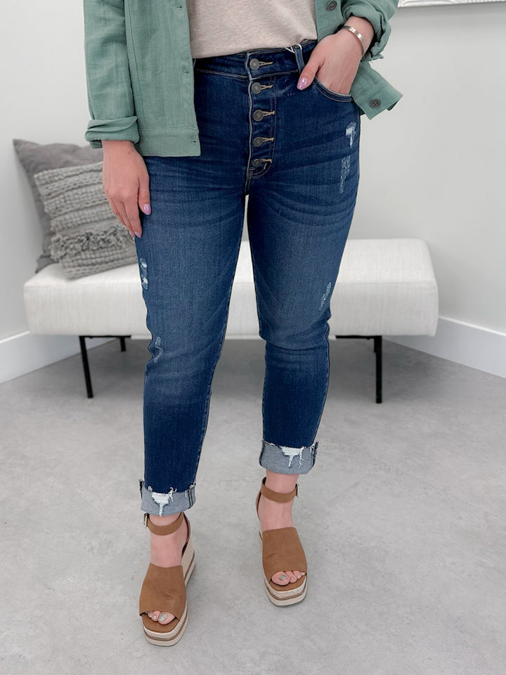Bethany High Rise Button Fly Jeans by Kancan