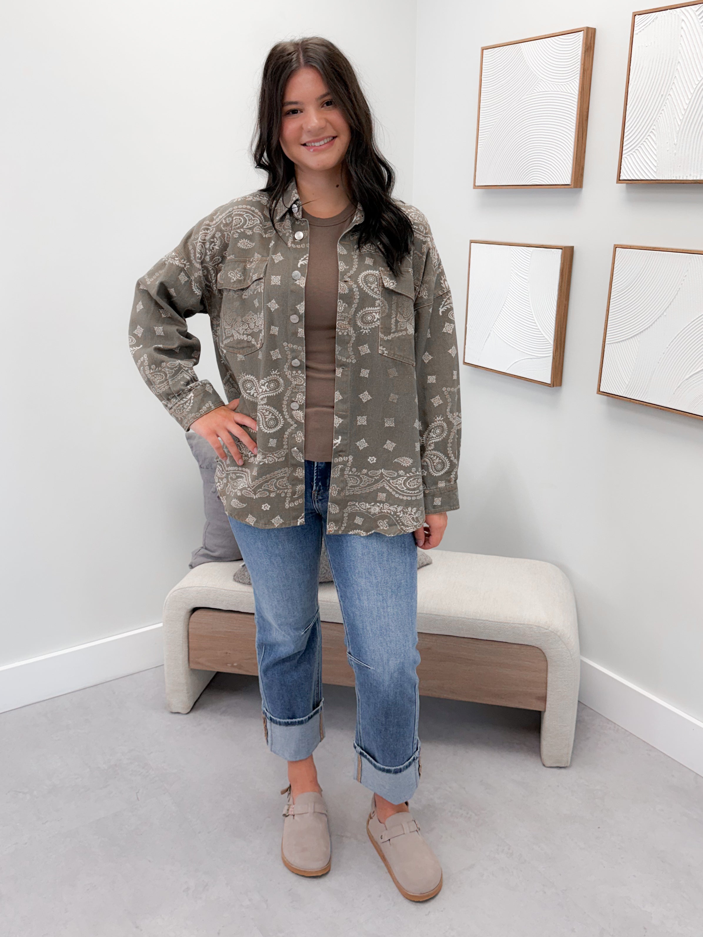 Paisley Shacket in Army