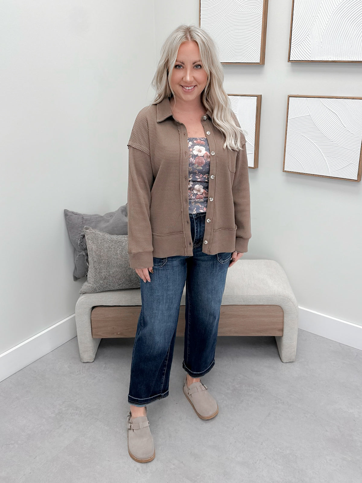 Thea Waffle Shacket in Cocoa