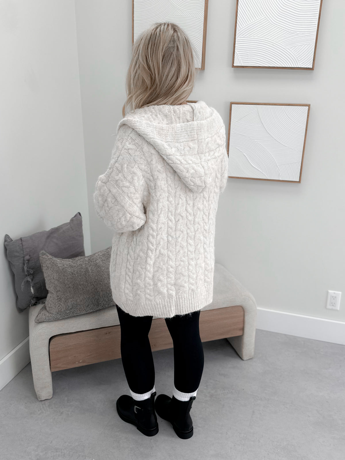 Jennings Cable Knit Cardigan in Cream by Pol