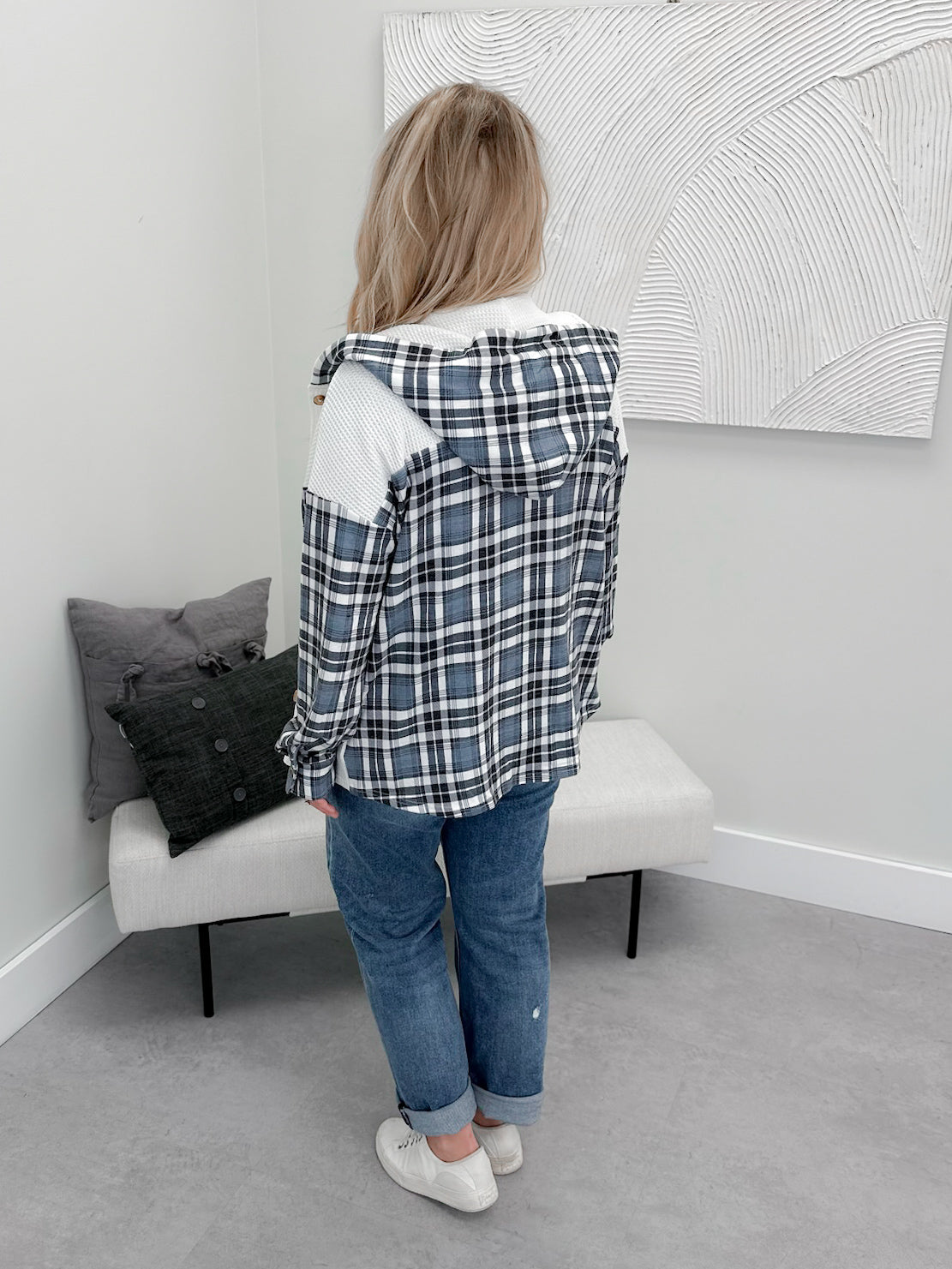 Saga Button Up Top in Off White/Plaid - Small