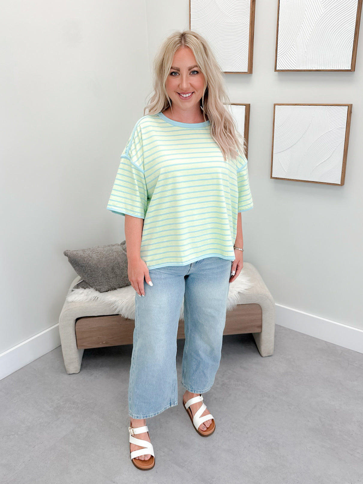 Heidi Striped Tee in Blue/Mint