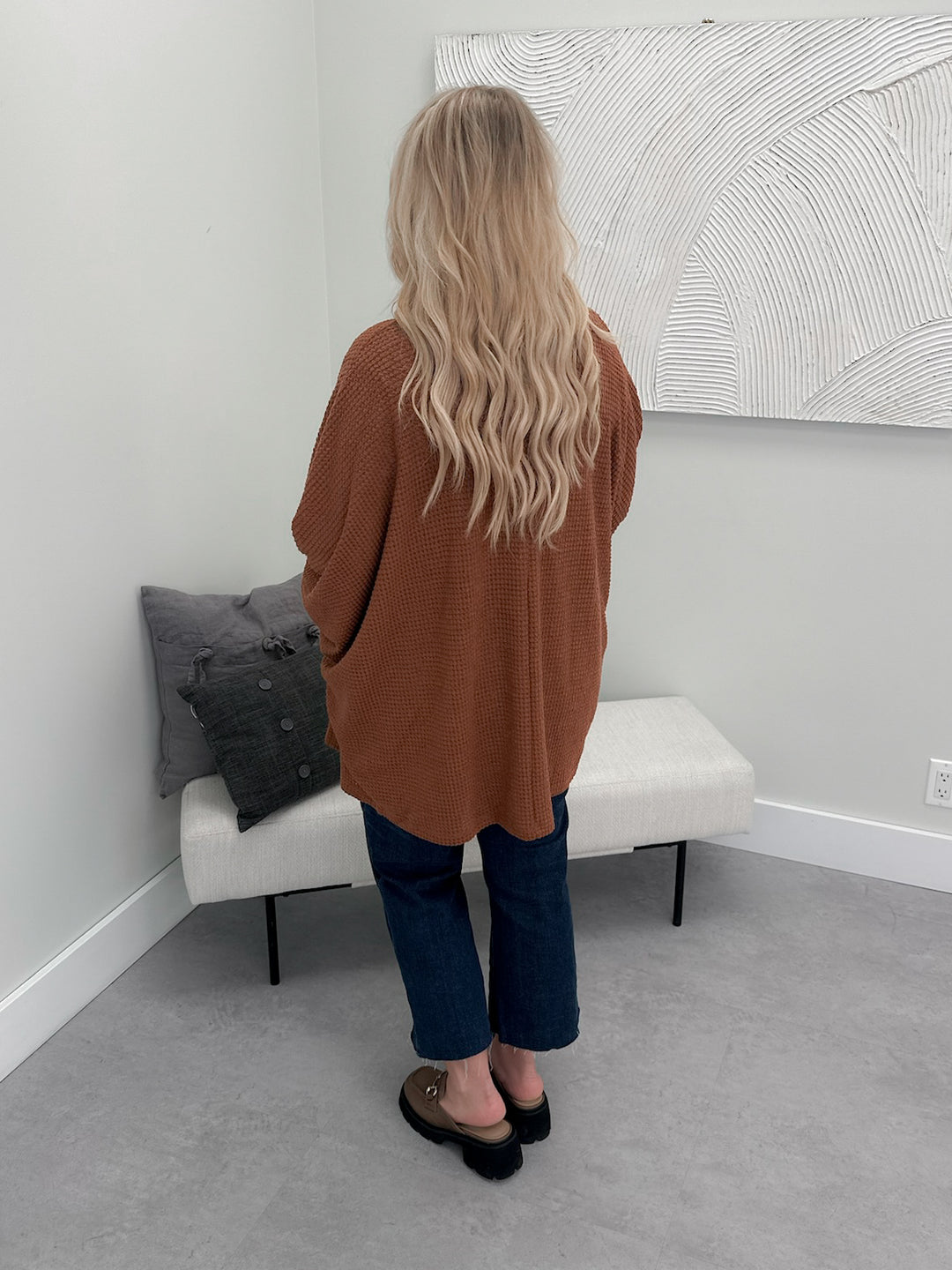 Waffle Cocoon Cardigan in Chestnut