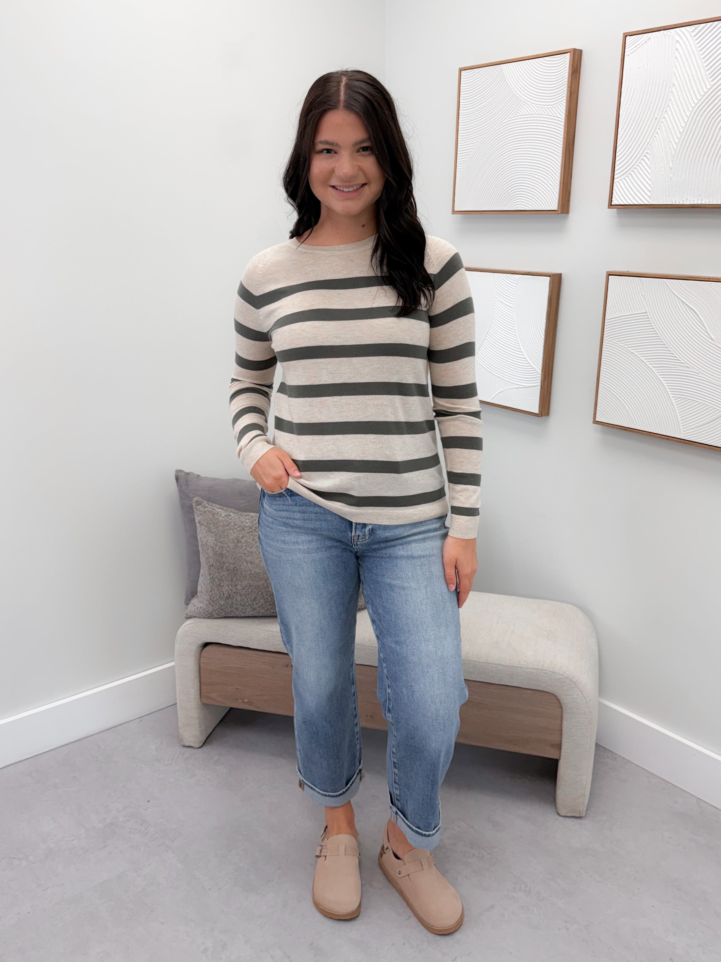 Jasper Sweater in Striped Olive