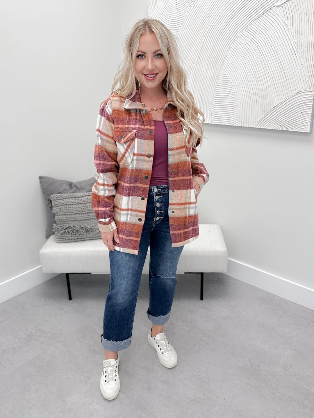 Lenox Shacket in Sunset Plaid