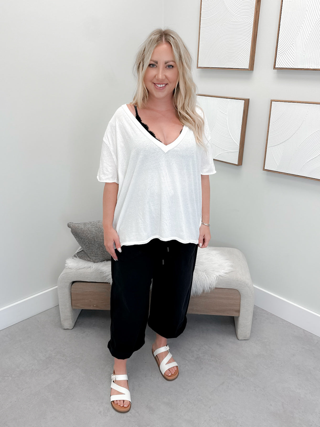 Nina V-Neck Tee in Ivory by Free People