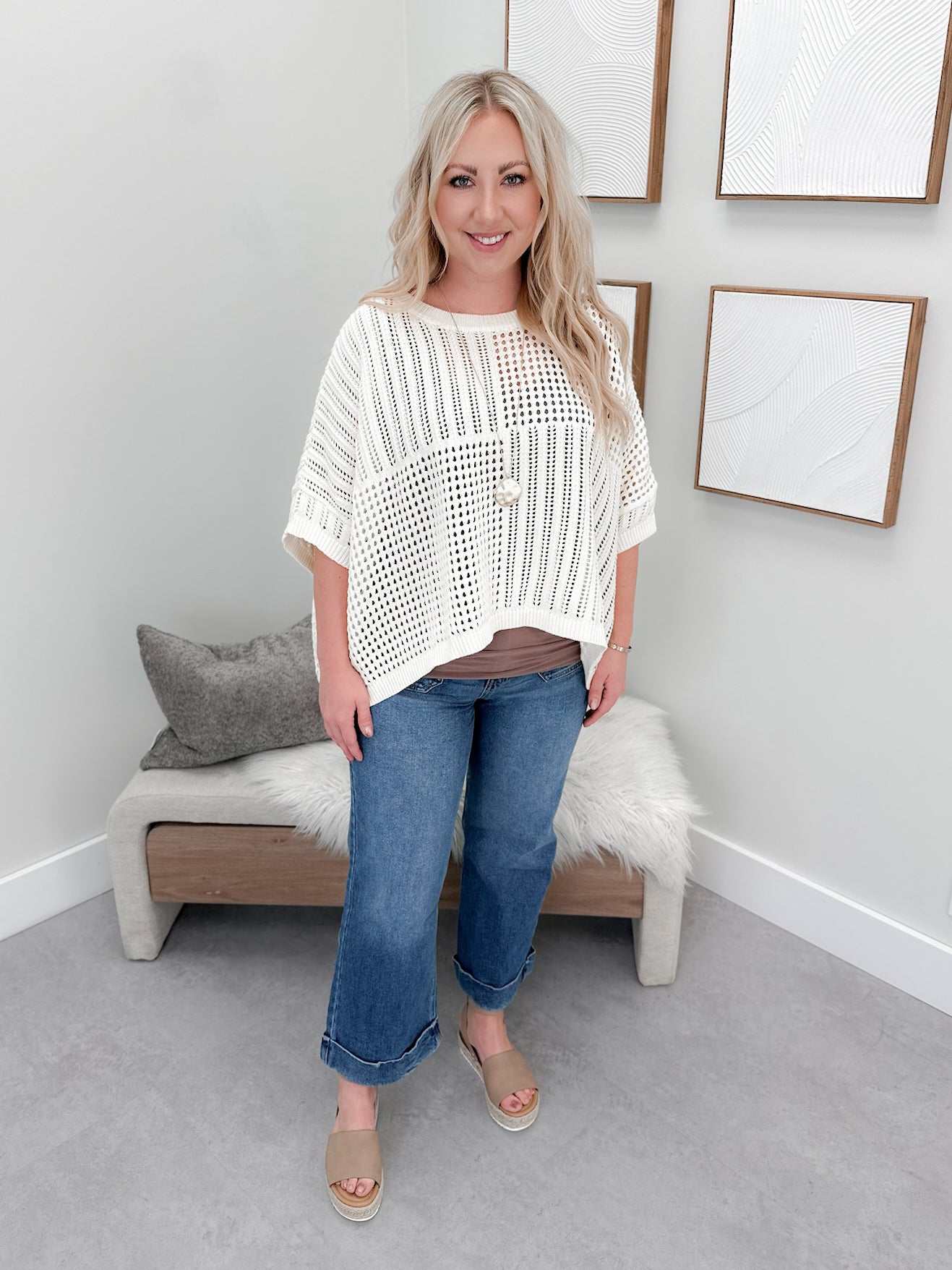 Misty Crochet Sweater in Cream