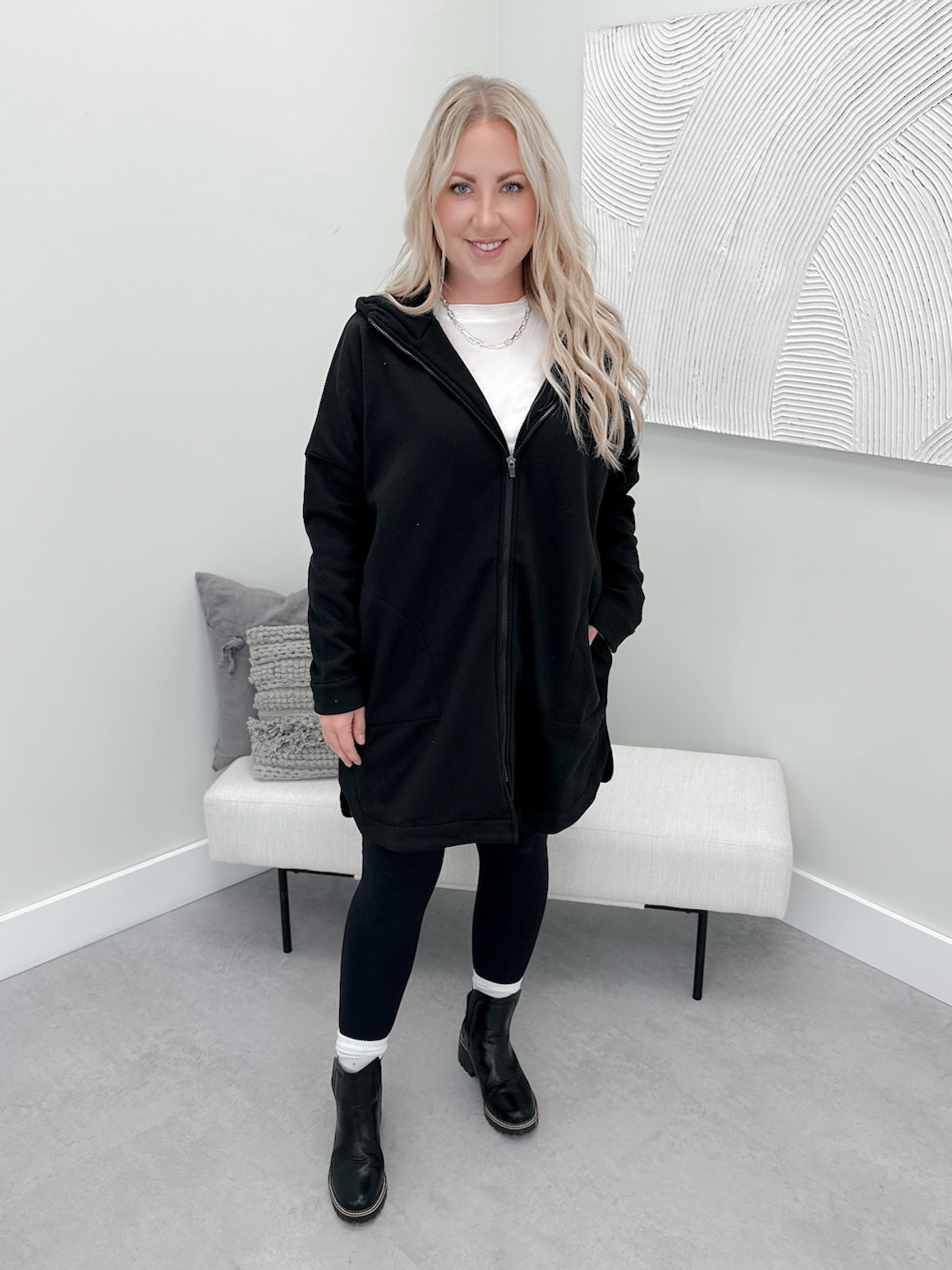 Peyton Full Zip Hoodie in Black