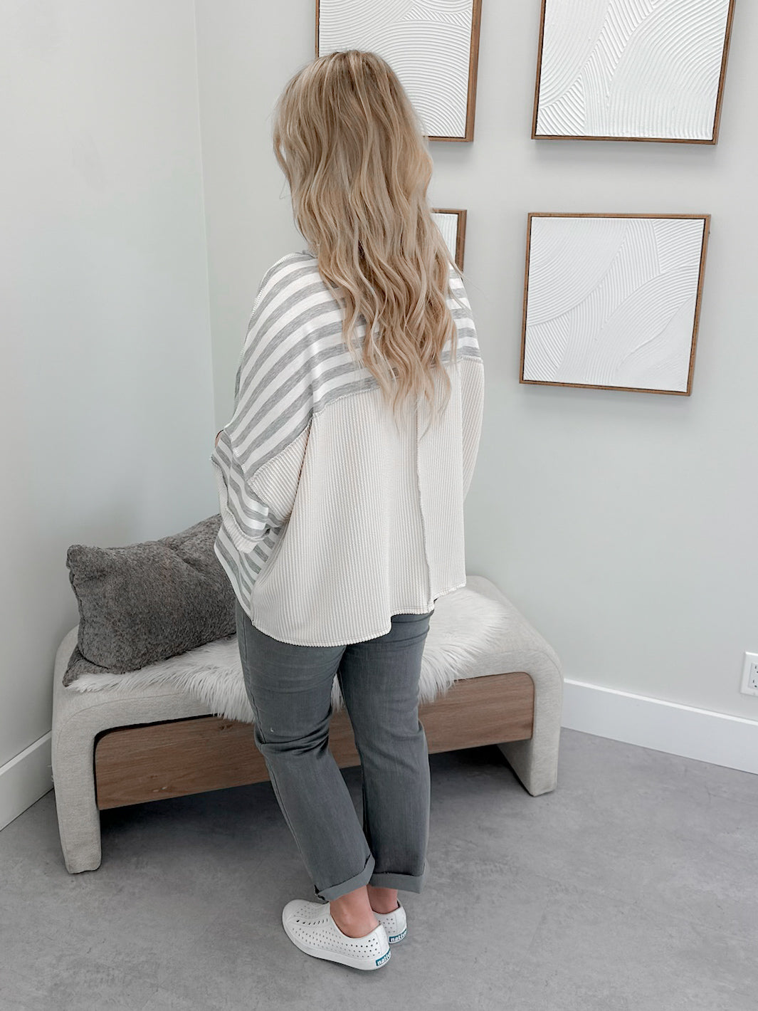 Lettie Striped Tee in Oat Grey