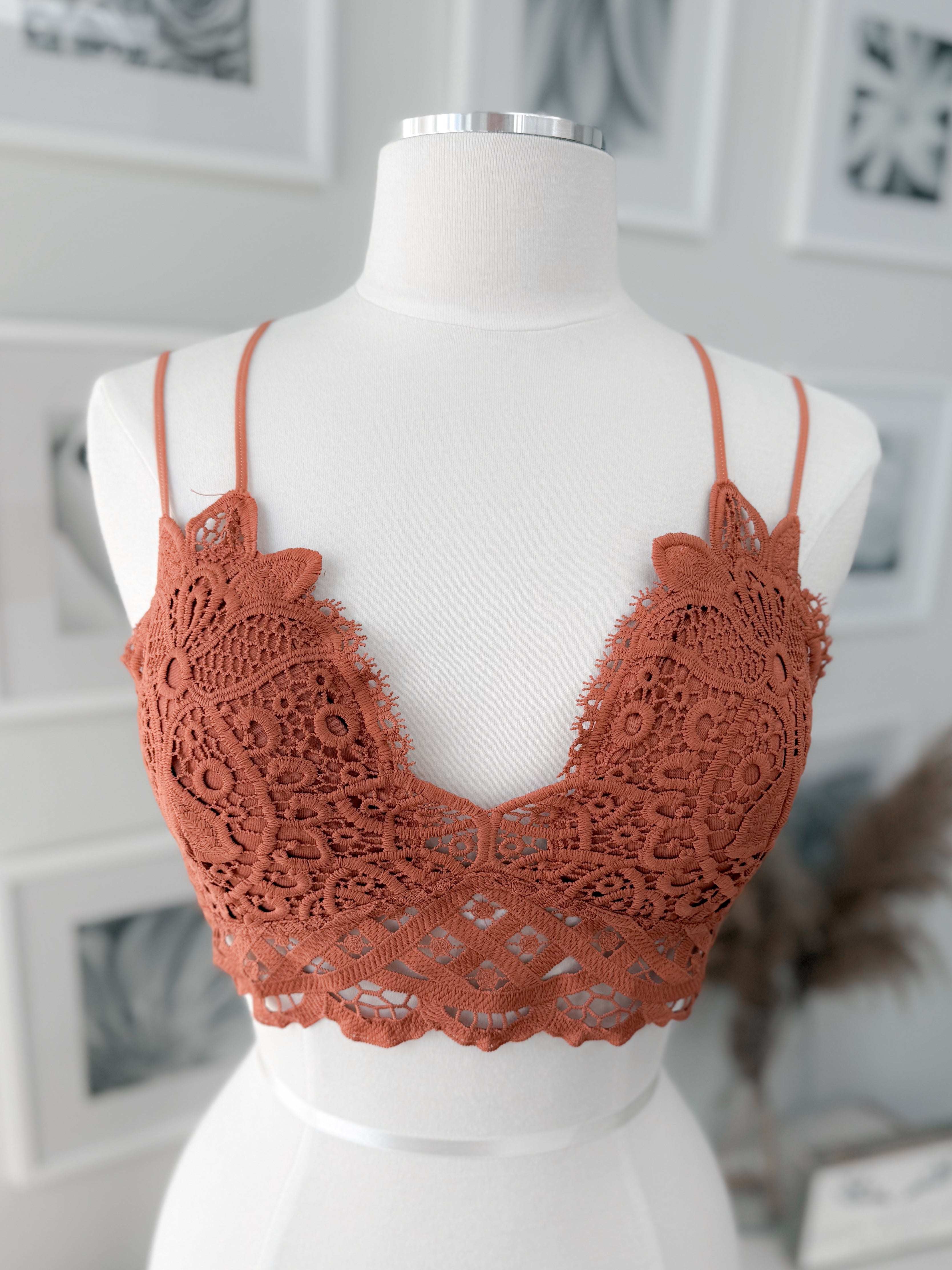 Cassatt Crochet Lace Bralett in Terracotta