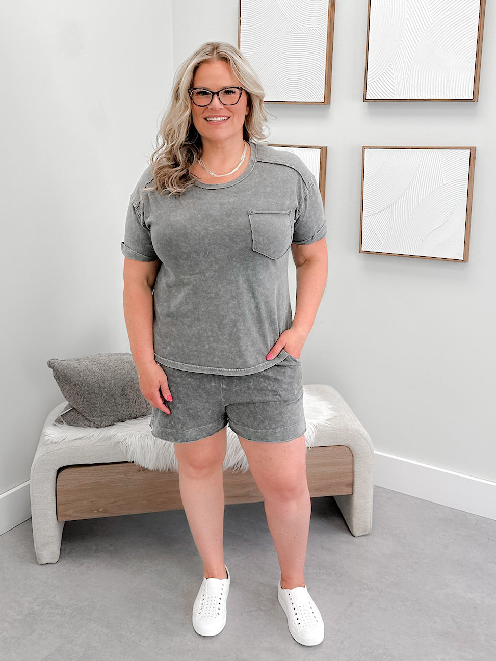 Keep It Comfy Short Sets in Acid Black