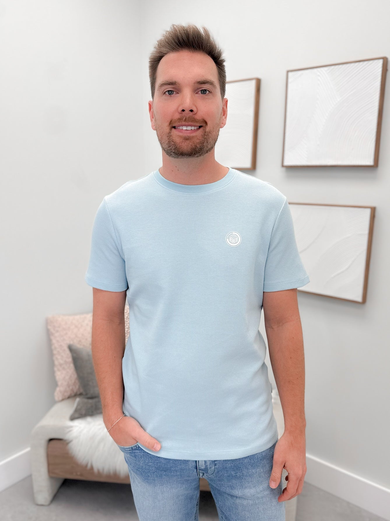 Henry Waffle Tee in Blue