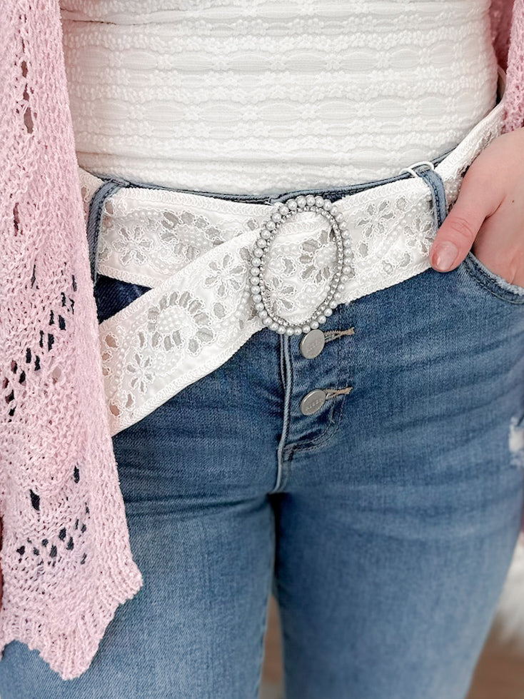 Pearl Silver Belt in Ivory