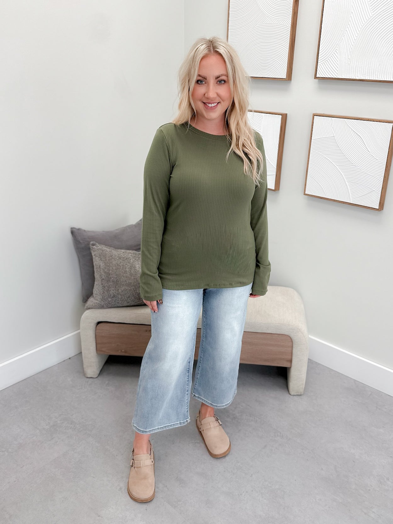 Reese Ribbed Long Sleeve in Olive