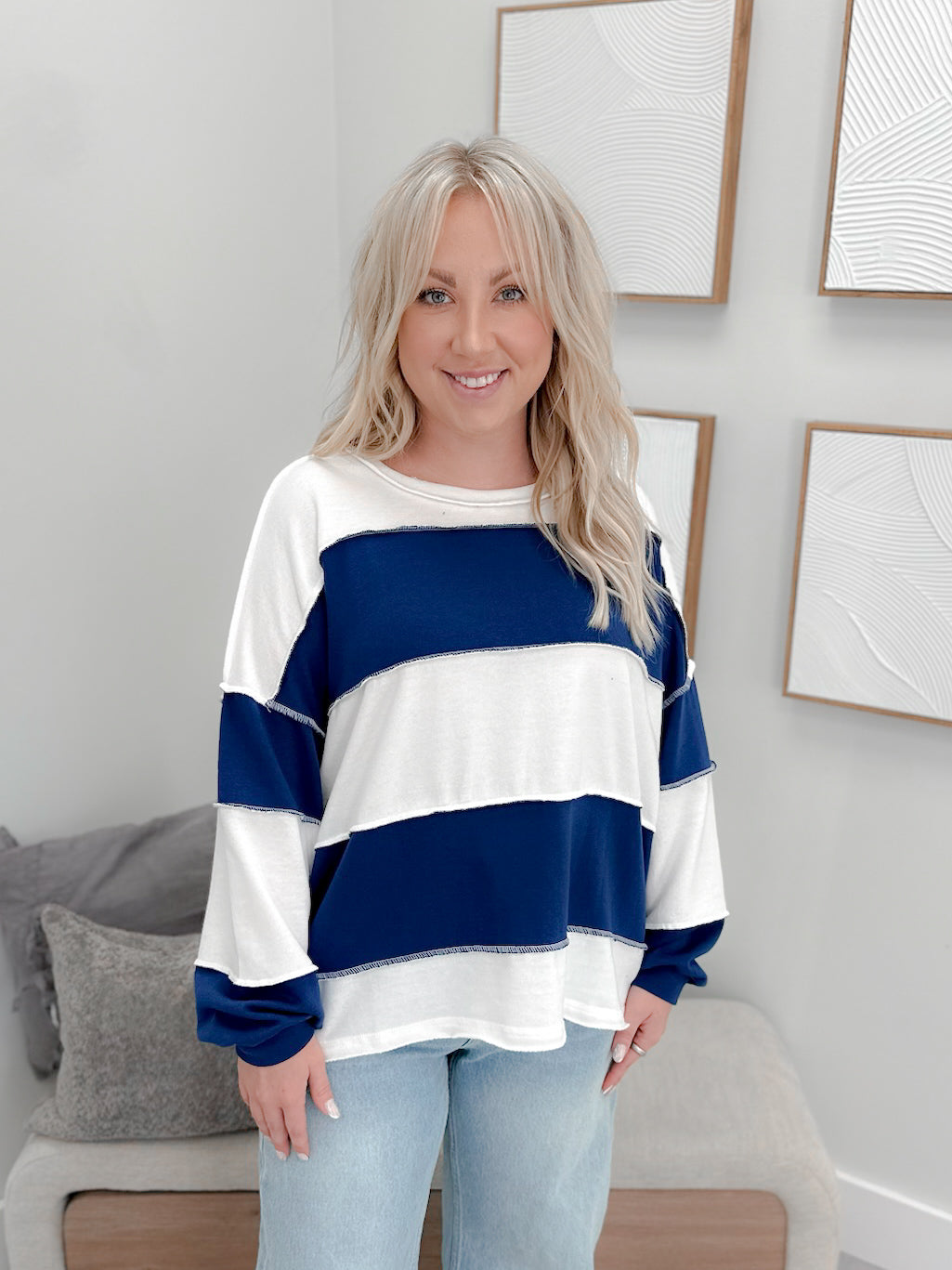 Cooper Pullover in Striped Royal Blue
