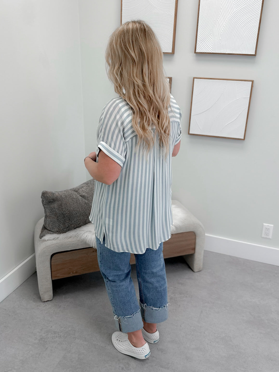 Lottie Button Up Top in Blue Stripes - L/O Small