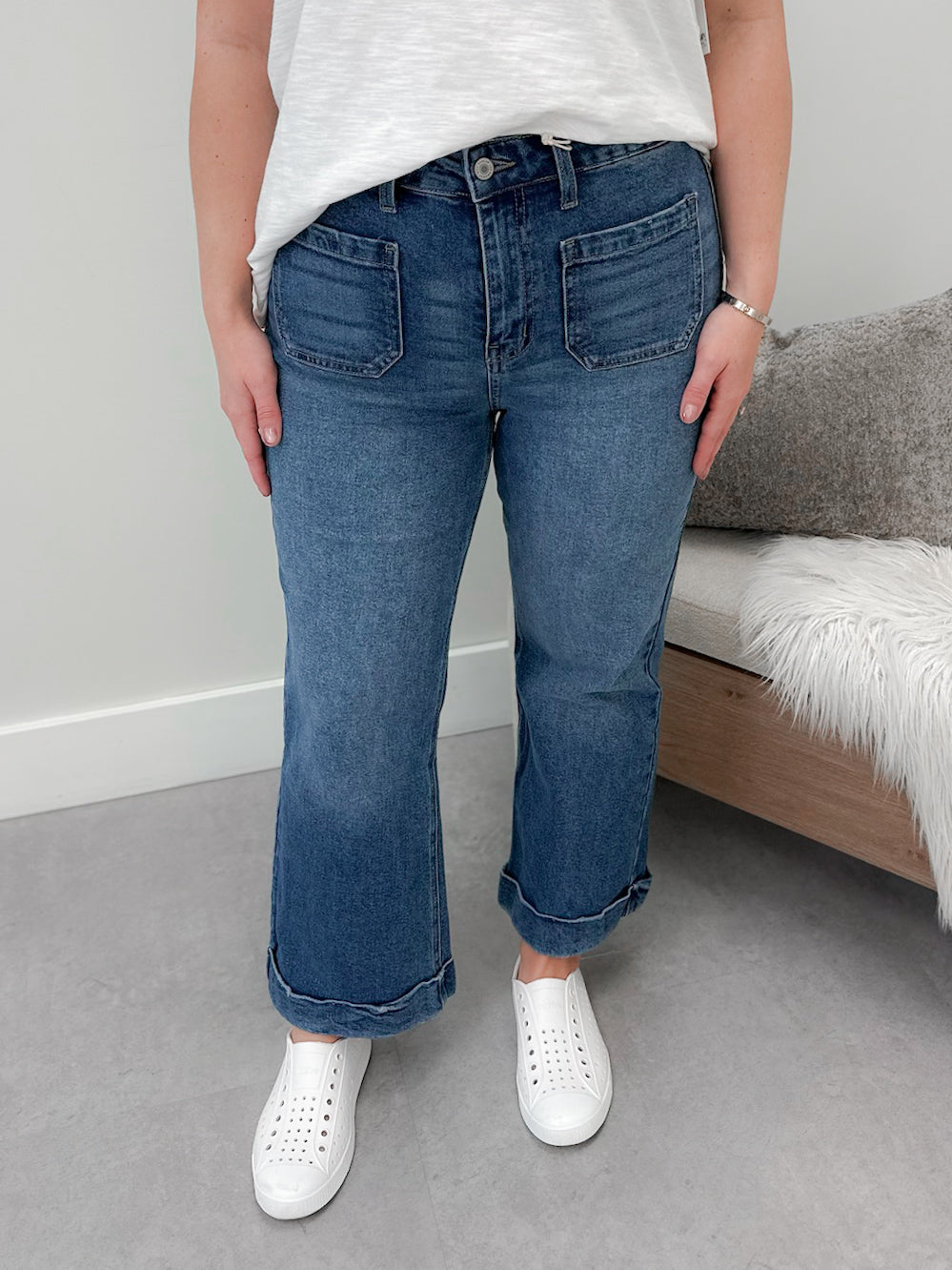 Sherry High Rise Crop Flare in Medium Wash by Kancan