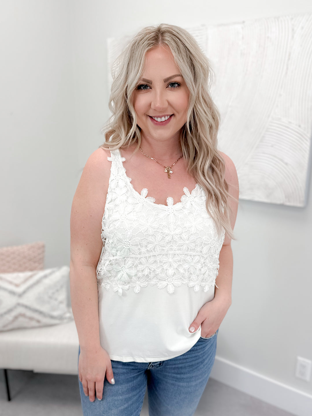 Floral Lace Tank Top in Snow White by Grace & Lace
