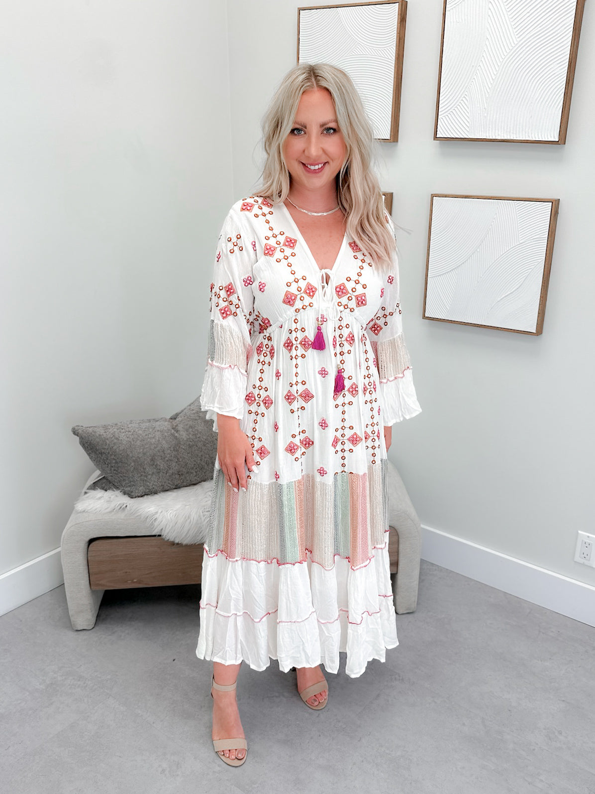 Zenica Dress in Ivory Multi