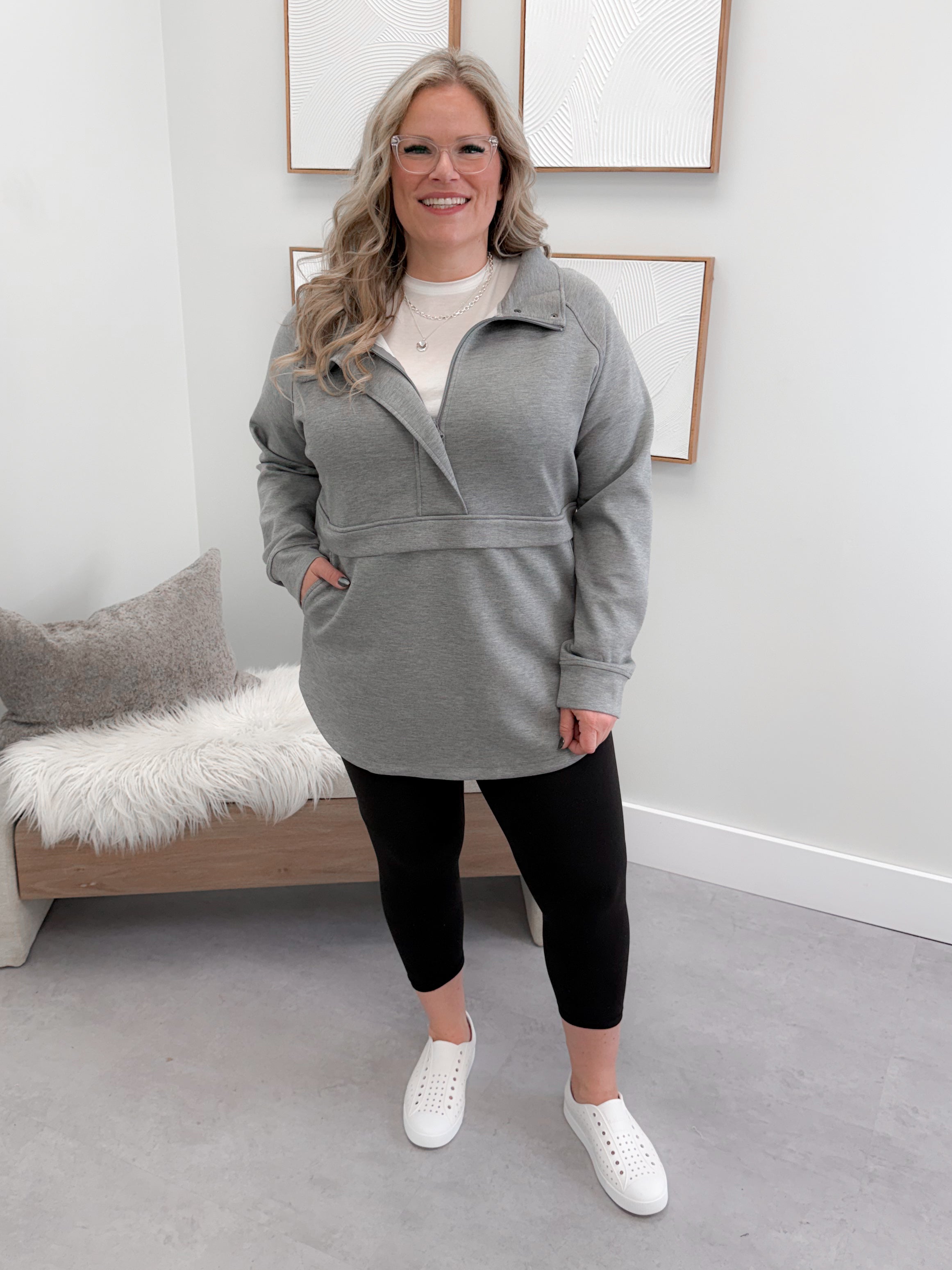 Mia Scuba Half Zip Pullover in Grey