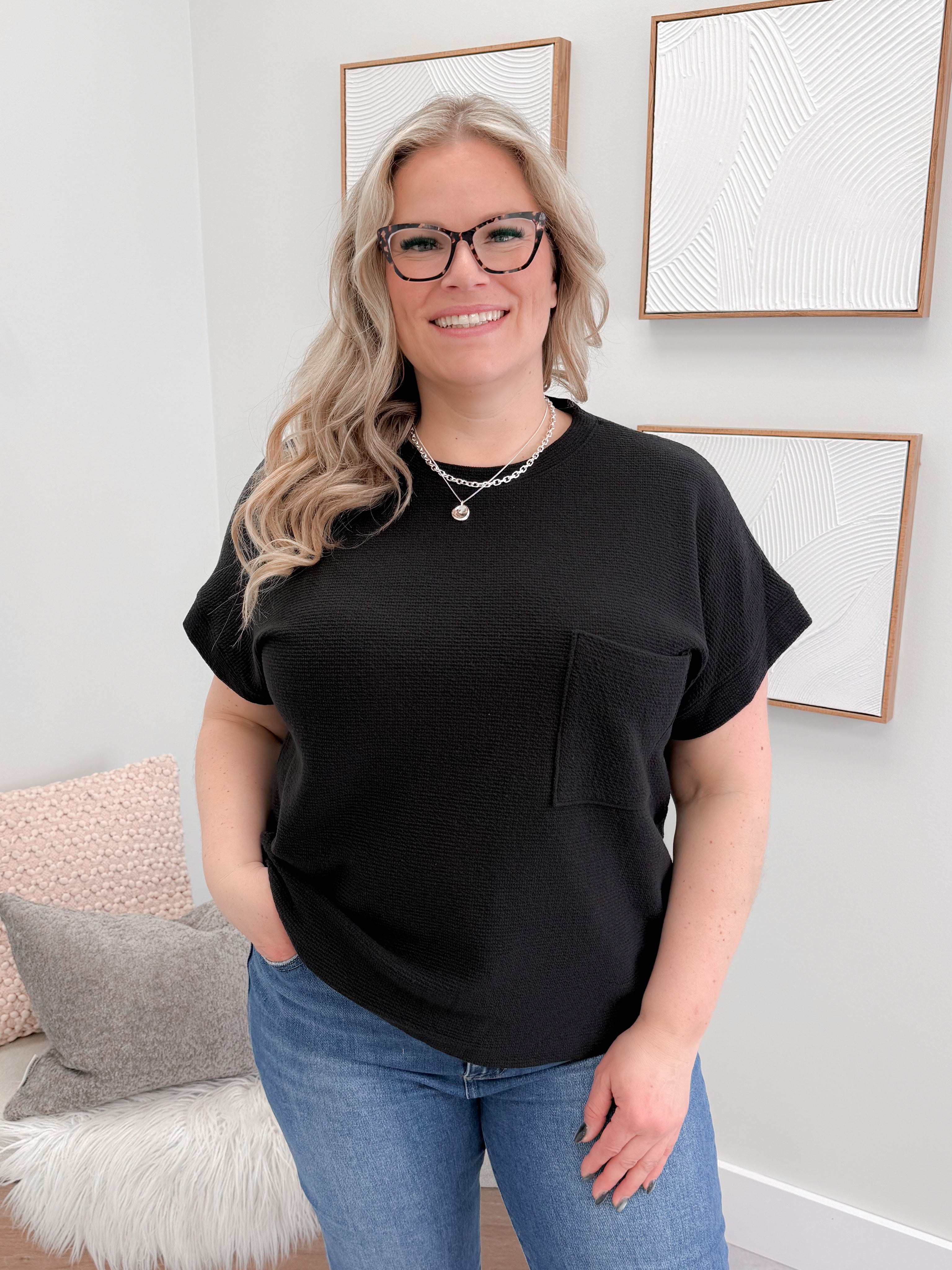 Jeanne Texture Tee in Black