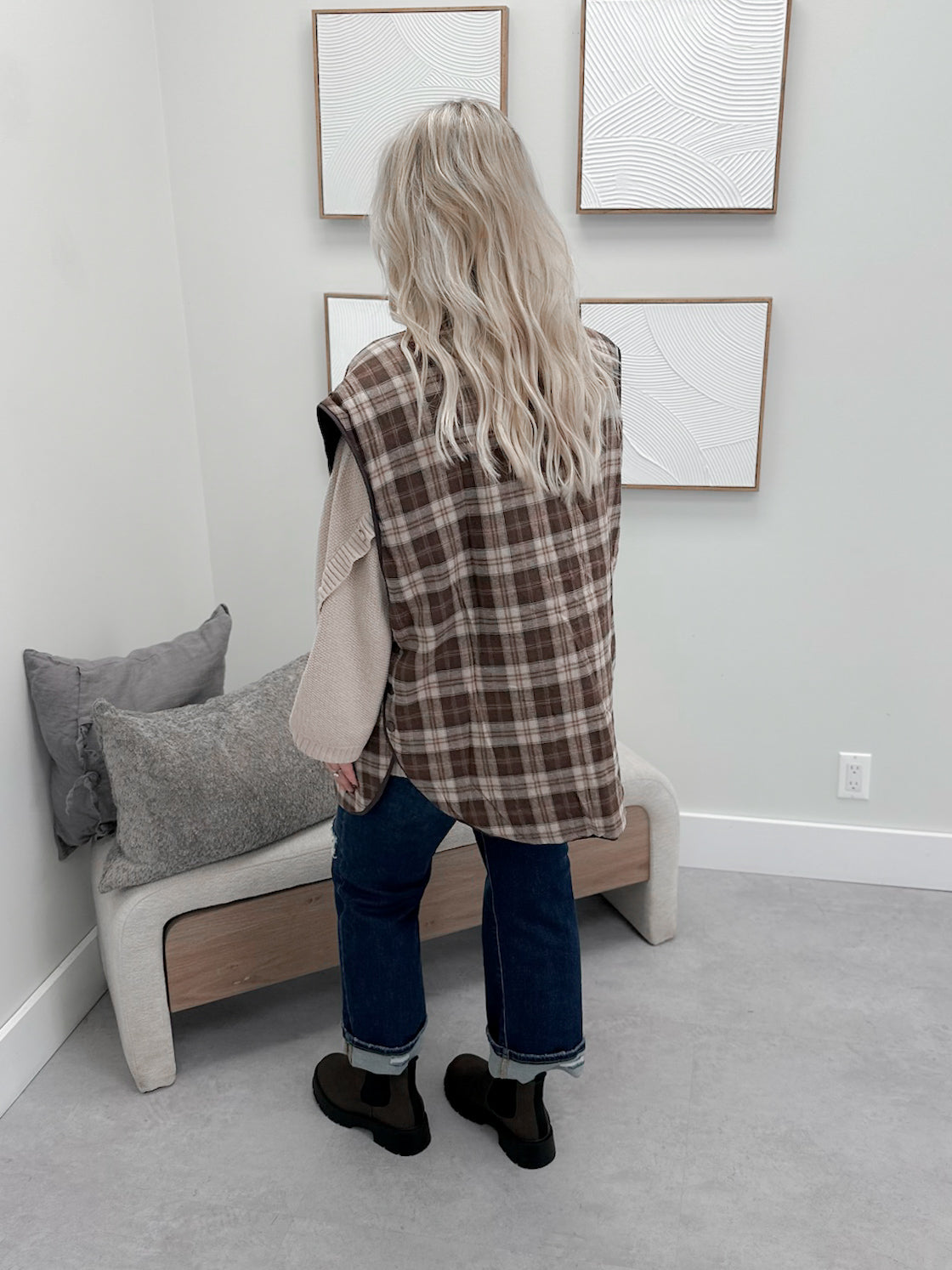 Frankel Reversible Vest in Brown Plaid/Chocolate