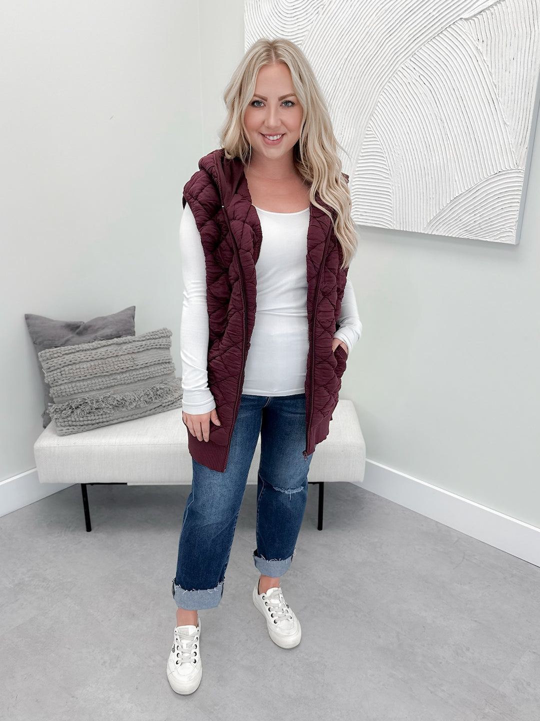 Marley Quilted Vest in Plum
