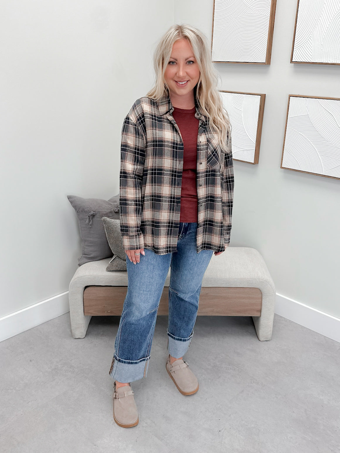 Joelle Plaid Button Up in Navy