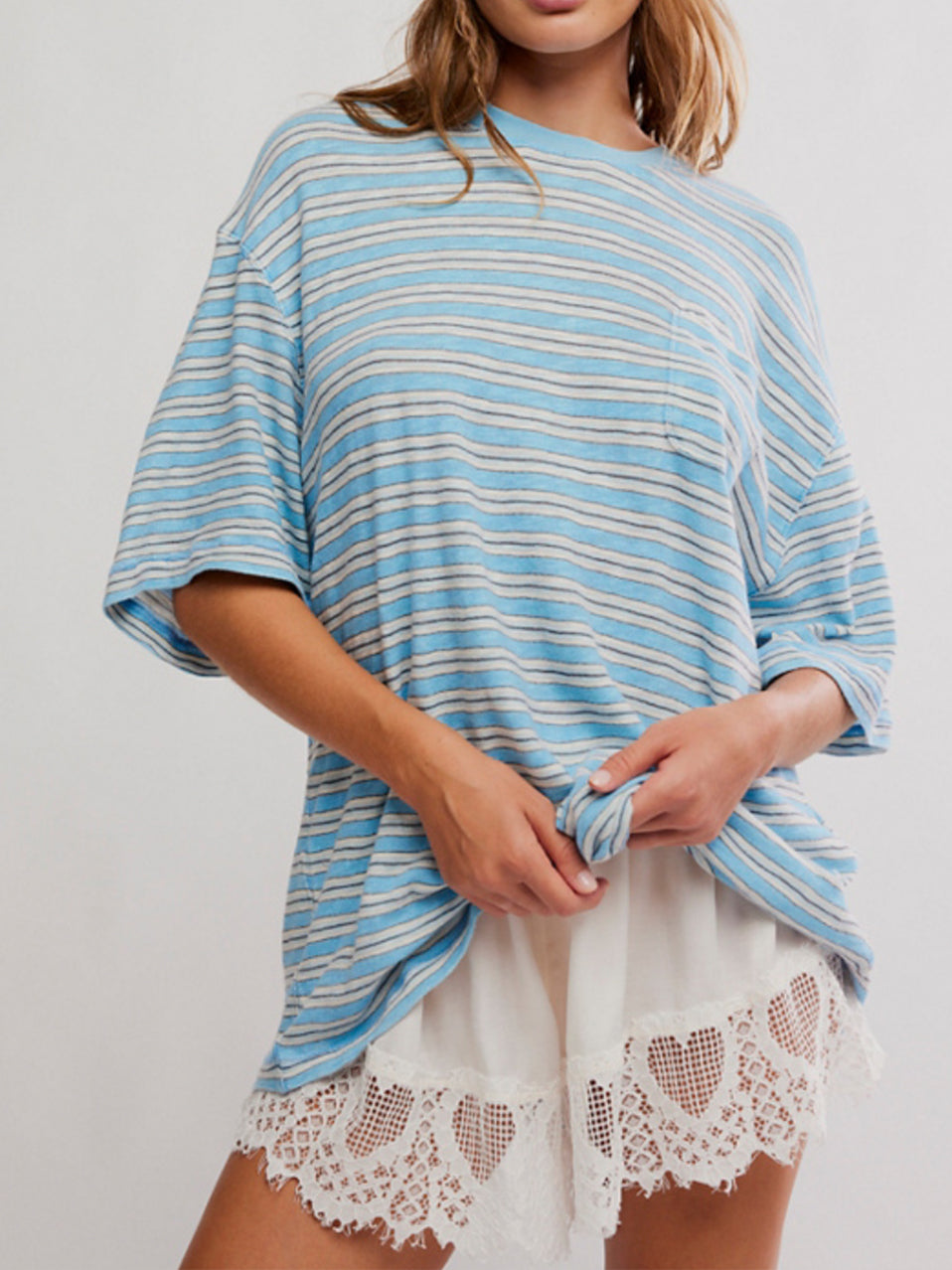 All Love Striped Pocket Tee in Blissful Blue Combo by Free People