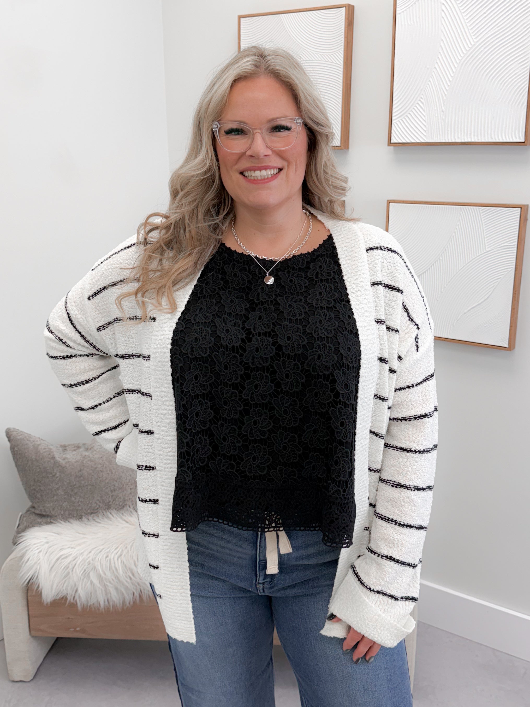 Rylin Cardigan in Black Stripe