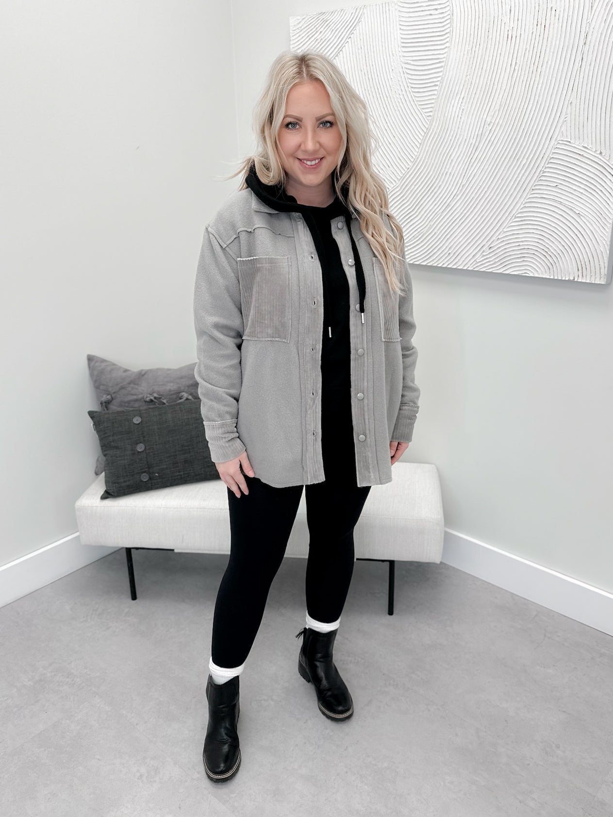 Faran Fleece Shacket in Fog