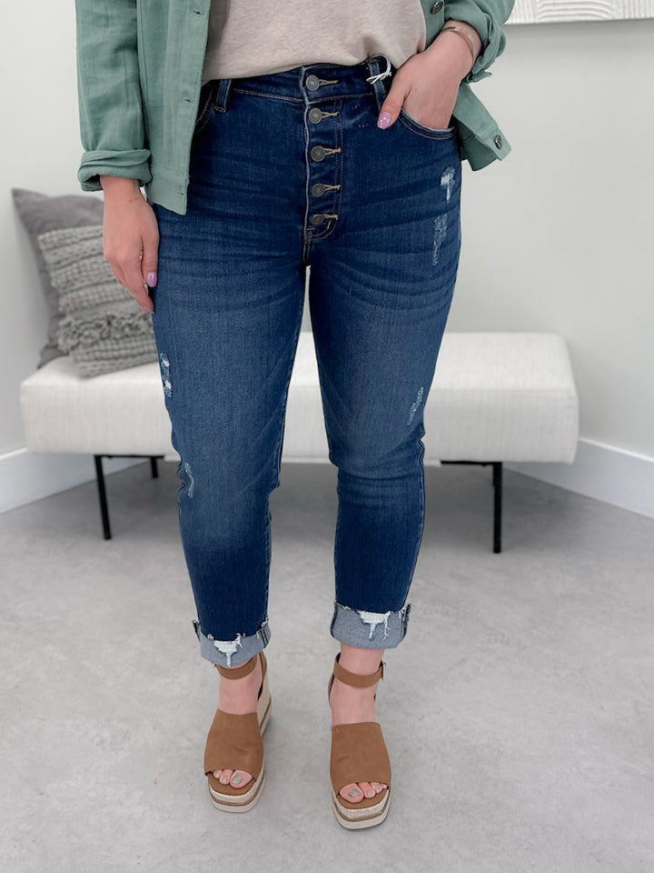 Bethany High Rise Button Fly Jeans by Kancan