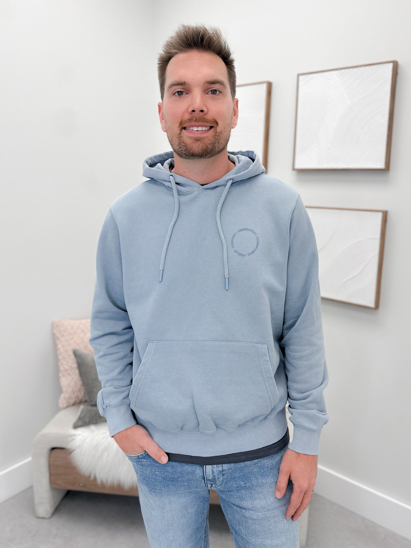 Creed Mens Hoodie in Faded Denim