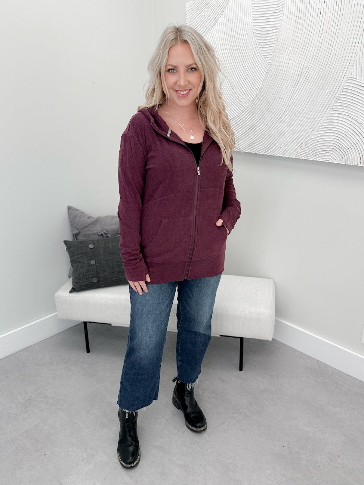 Performance Fleece Fullzip Sweatshirt in Velvet Plum by Ampersand Avenue