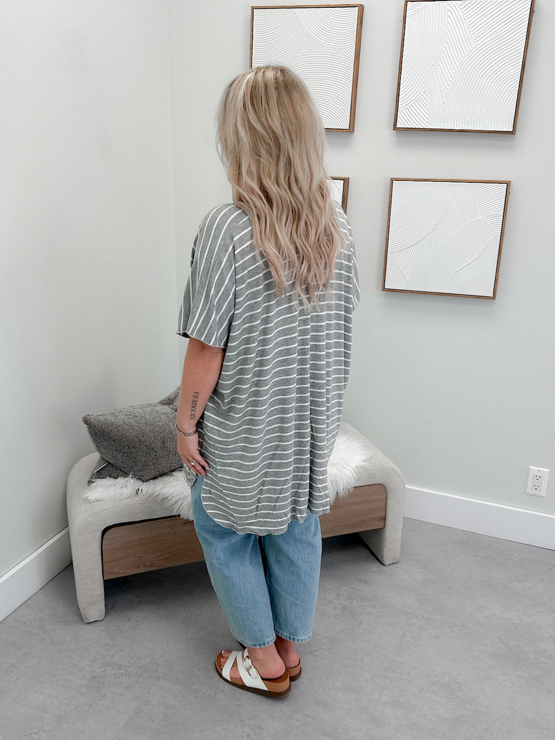 Zelda Stripe Cardigan in Grey