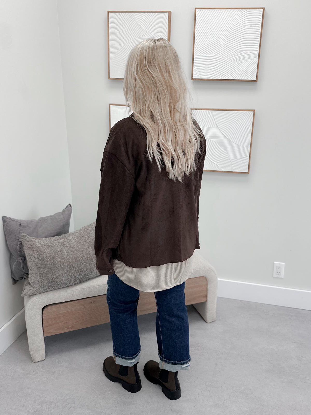 Dialed Vegan Suede Shacket in Chocolate