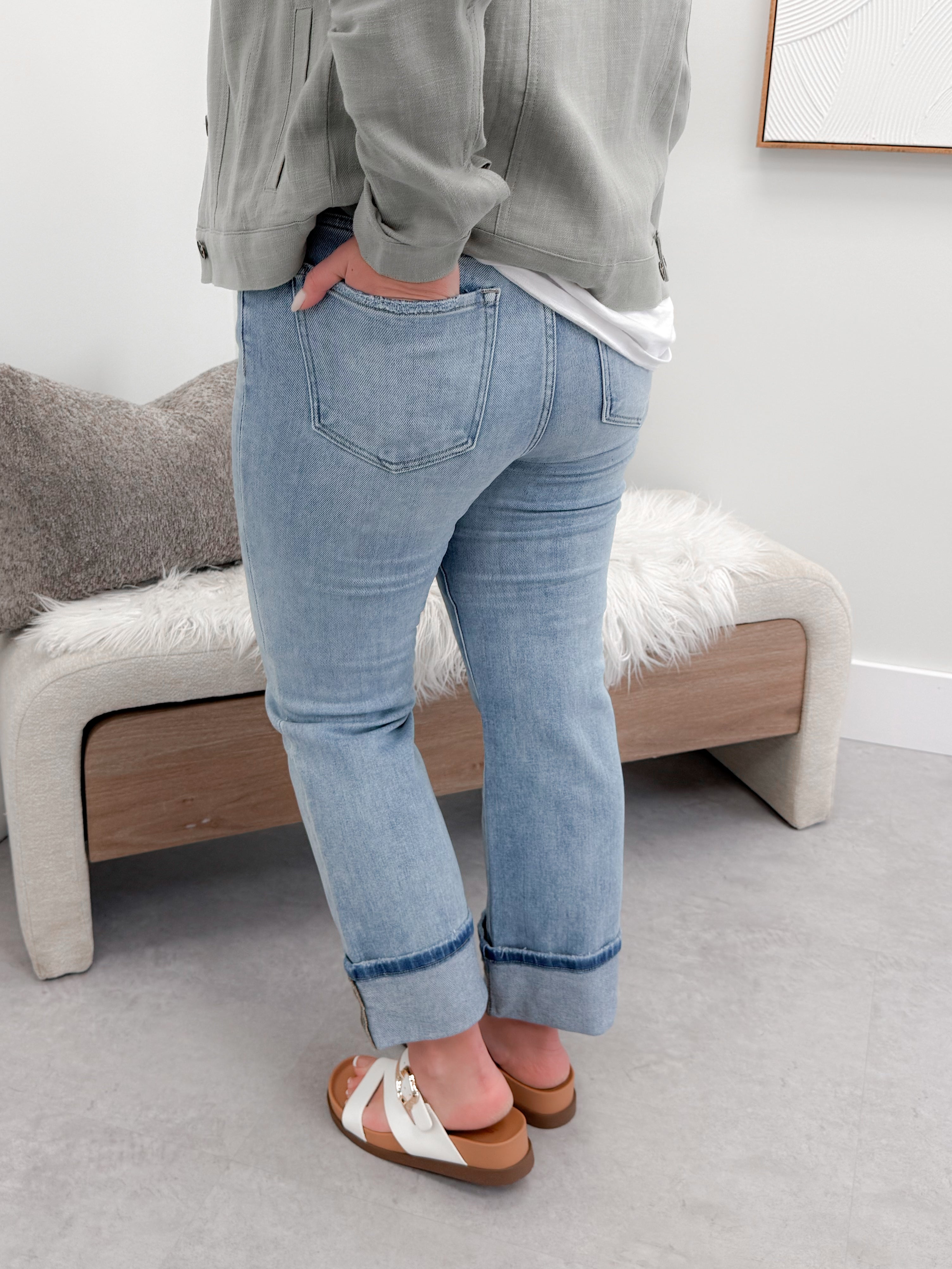 Charlie Ankle Straight Cuff Jeans in Light Wash by Risen