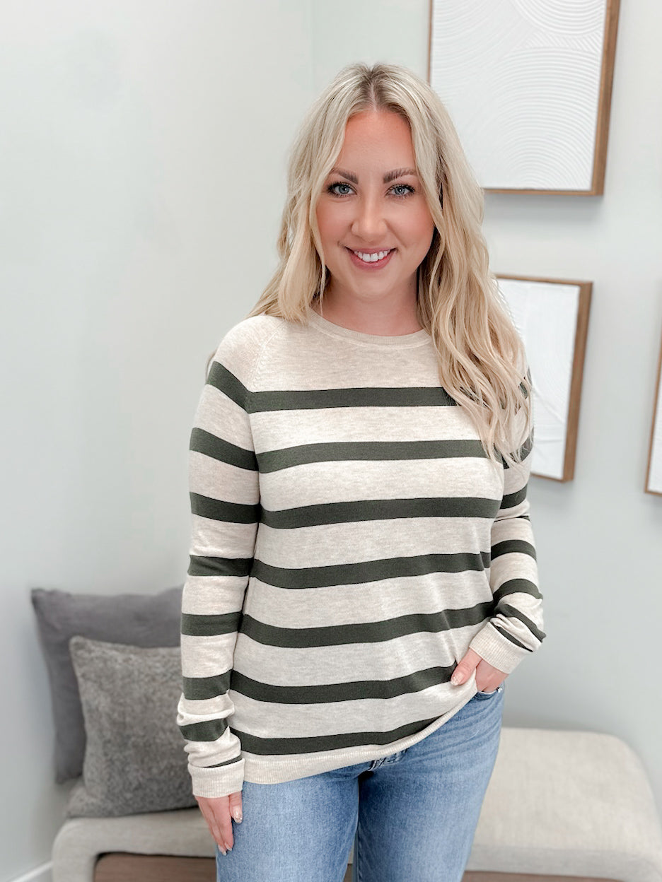 Jasper Sweater in Striped Olive