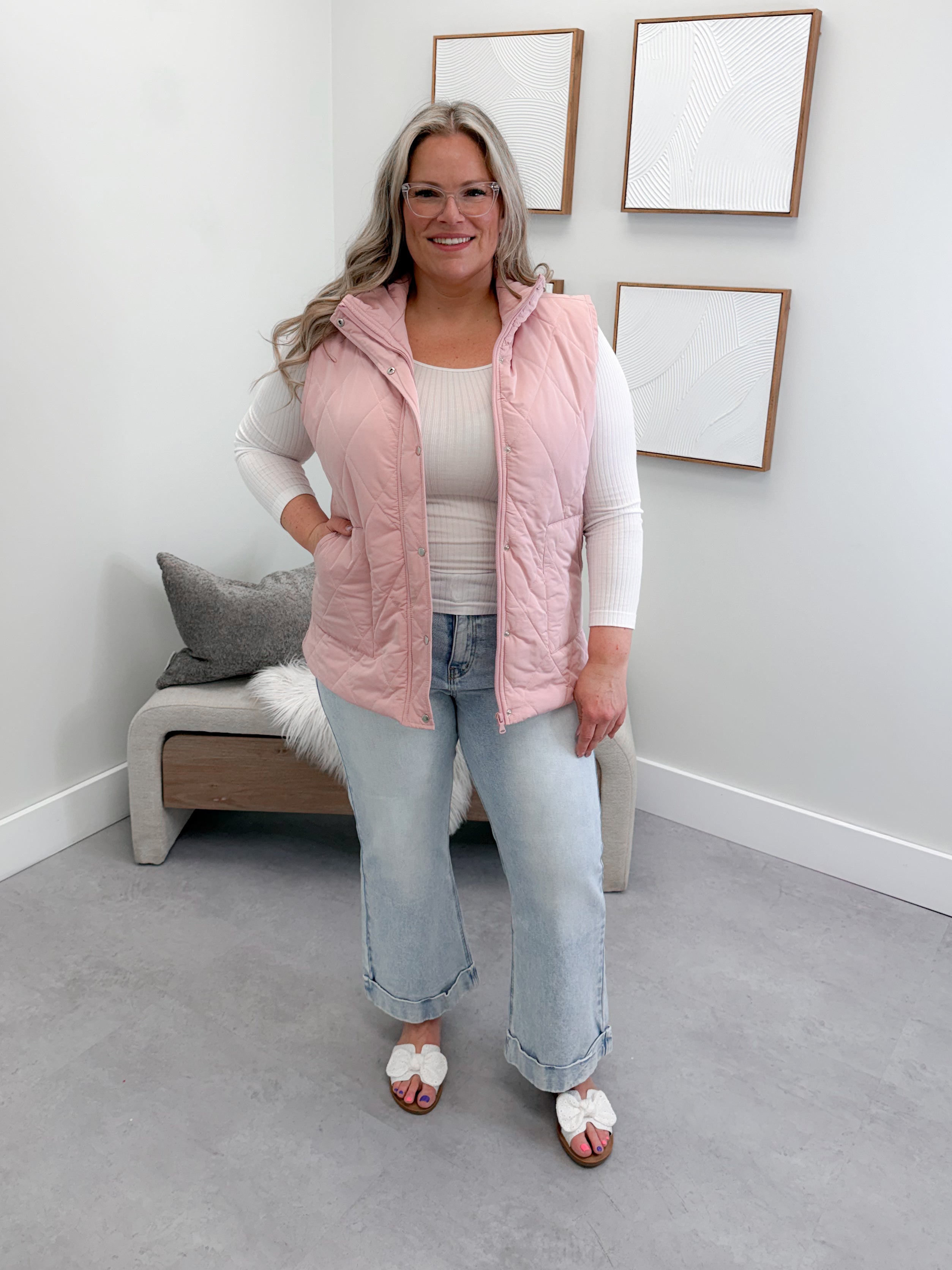 Remy Zip Up Vest in Blush