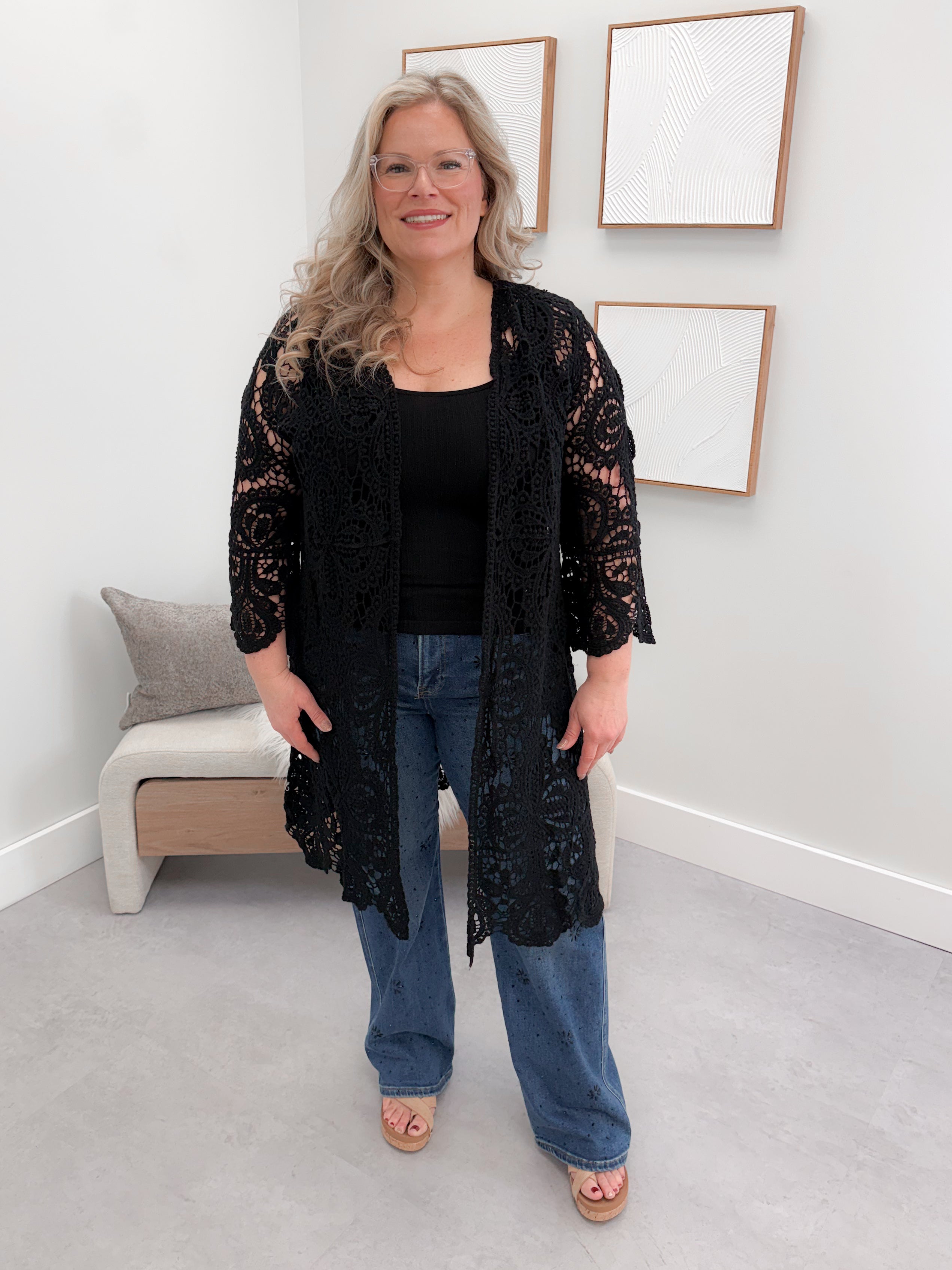 Nyx Crochet Cardigan in Black