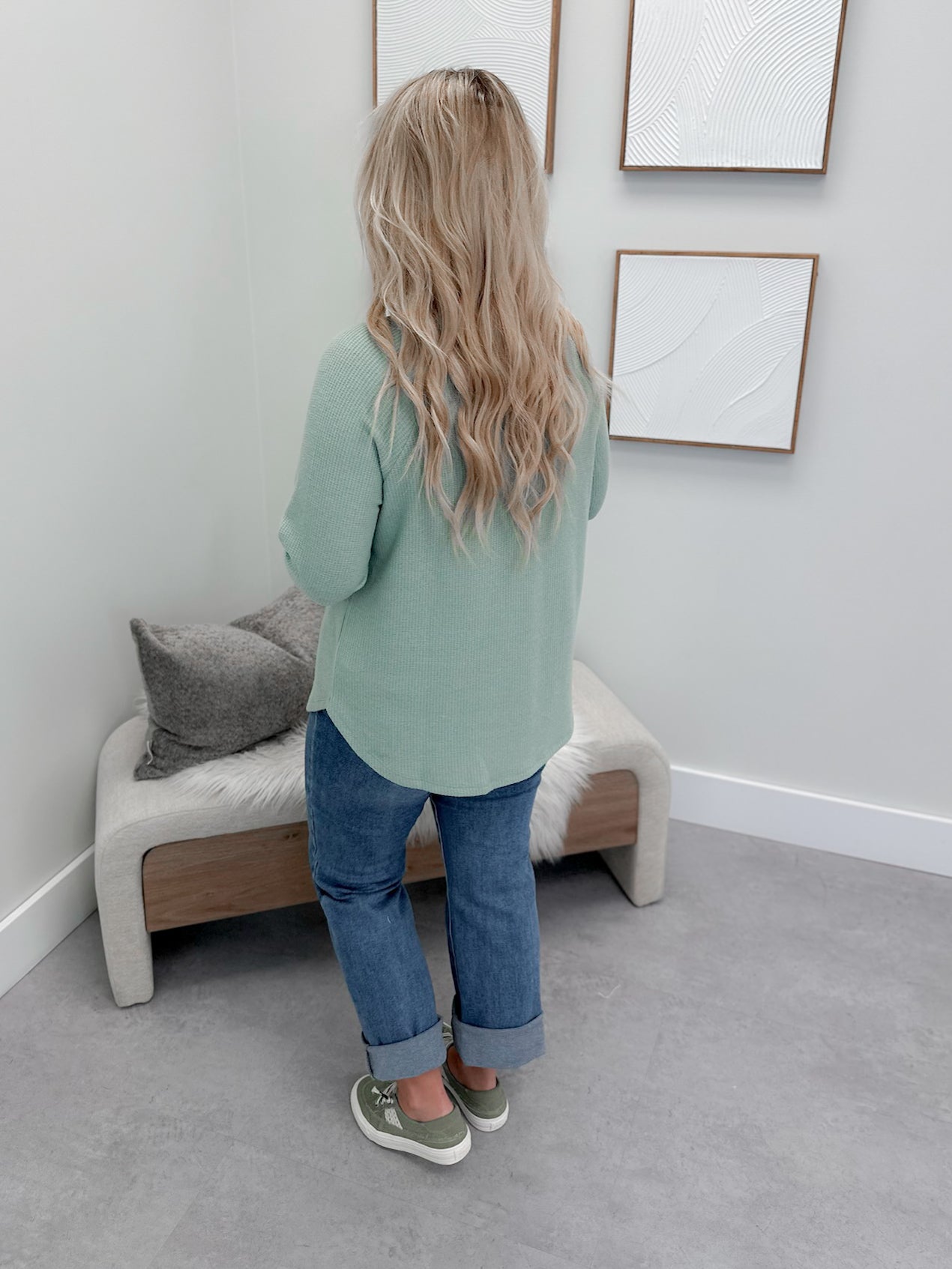 Willow Waffle Long Sleeve in Sage