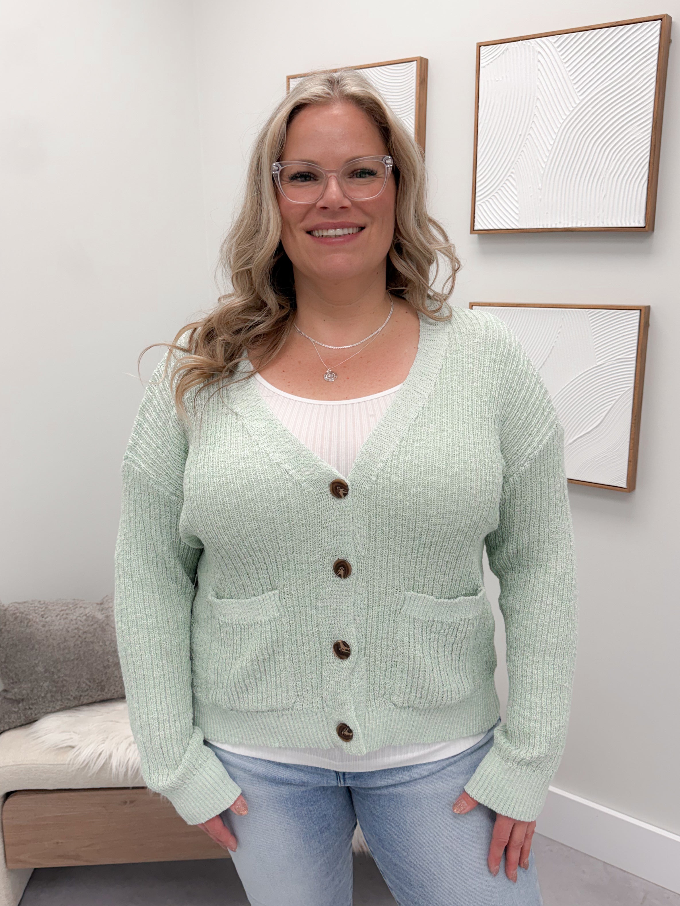 Dahlia Cardigan in Pastel Mint