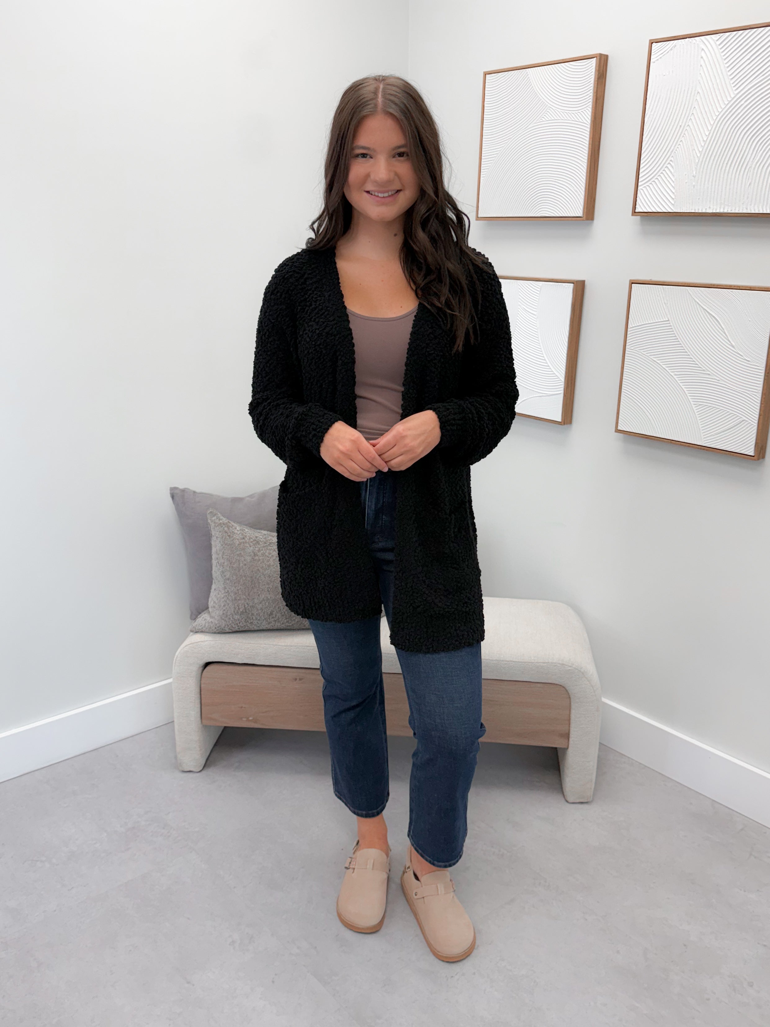 Piper Popcorn Cardigan in Black