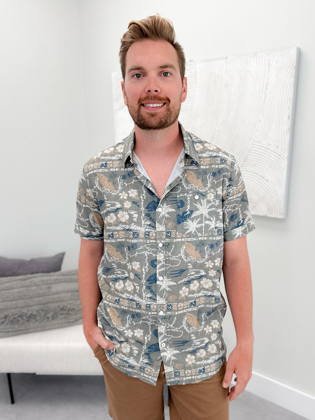 Traveler Mens Button Up in Sage