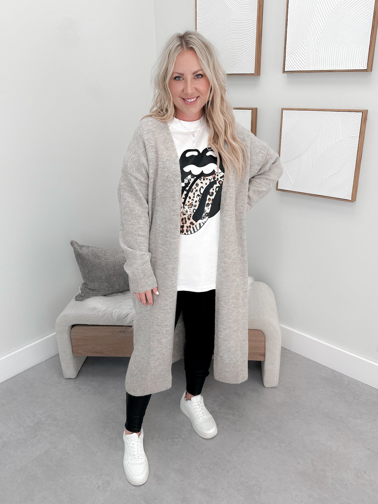 Eden Longline Cardigan in Stone