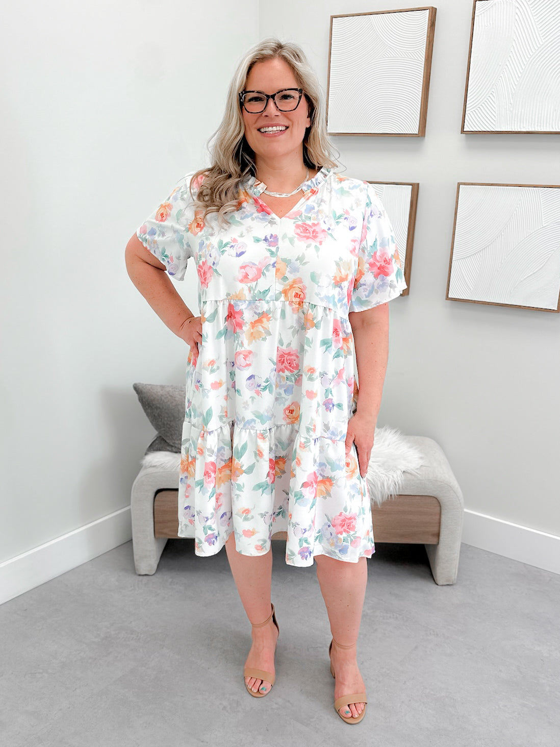 Aftyn Floral Dress in Ivory