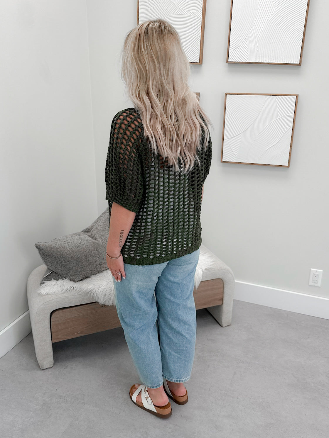Sammy Open Knit Sweater in Olive