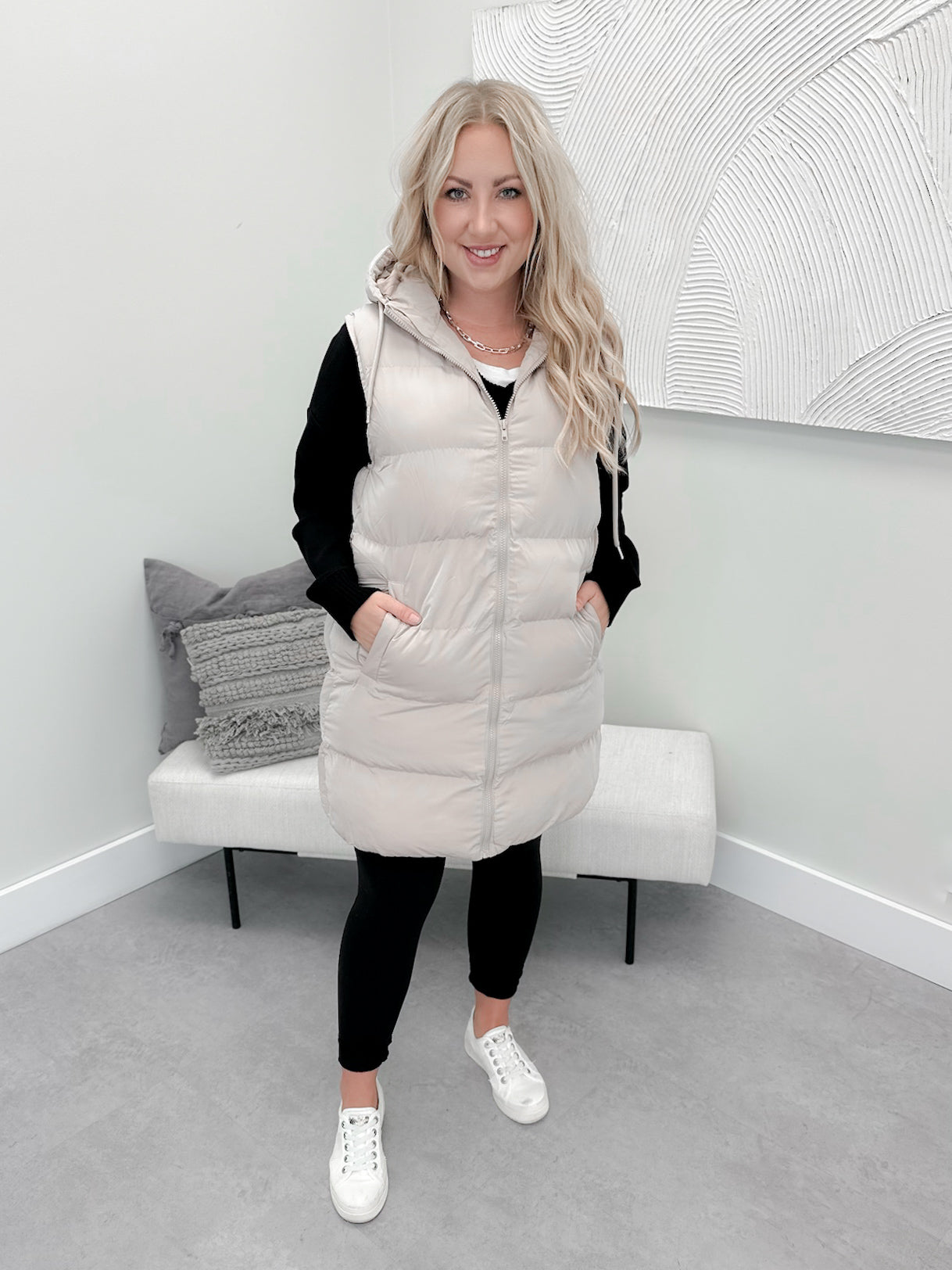 Belle Puffer Vest in Dune - Small